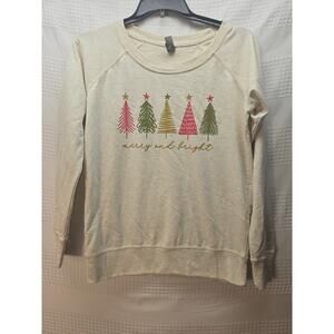 Instant Message Shirt Womens Size Medium Beige Long Sleeve Crew Neck X-Mas 7433